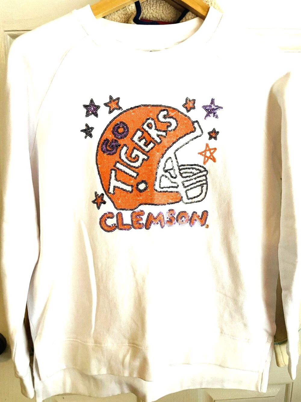 Clemson Stewart SimmonsSweatshirt RARE Sequin Embellished Crew Neck Pullover XS